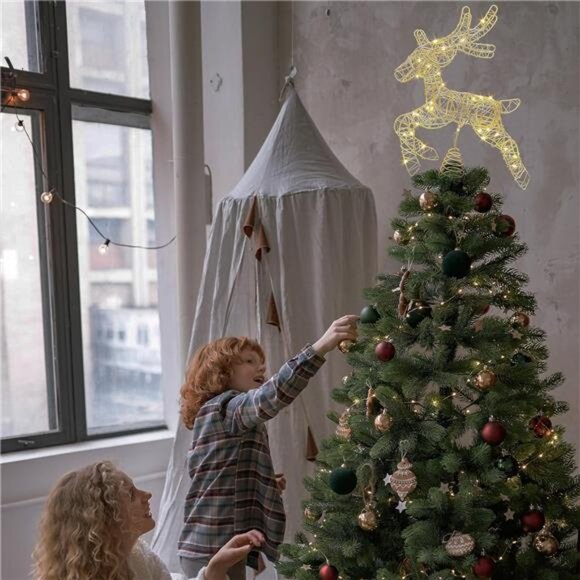 Lighted Reindeer Tree Topper - Battery Operated with 10 Warm Lights & Timer - Picture 4 of 8